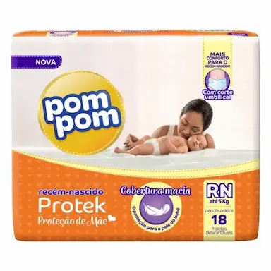 FRALDA POM POM PROTEK PROTEÇÃO DE MÃE RN 18 UNIDADES