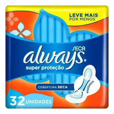 ABSORVENTE ALWAYS SUPER PROTEÇÃO COBERTURA SECA COM ABAS 32 UNIDADES