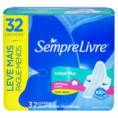 ABSORVENTE COM ABAS SEMPRE LIVRE ADAPT PLUS COM 32 UNIDADES - LEVE MAIS PAGUE MENOS