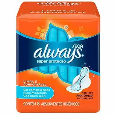ABSORVENTE ALWAYS SUPER PROTEÇÃO SECA SEM ABAS 8 UNIDADES