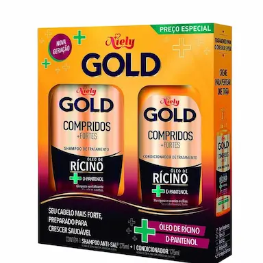 KIT NIELY GOLD SHAMPOO 300ML + CONDICIONADOR 200ML COMPRIDOS FORTES