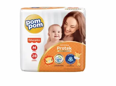 FRALDA POMPOM DERMA PROTEK JUMBO TAMANHO M - 28 UNIDADES