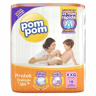 FRALDA POM POM DERMA PROTEK, POM POM TAMANHO XXG 18 UNI