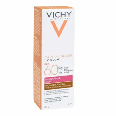 PROTETOR SOLAR FACIAL CAPITAL SOLEIL UV-GLOW FPS60 PELE MéDIA A NEGRA COM 40G