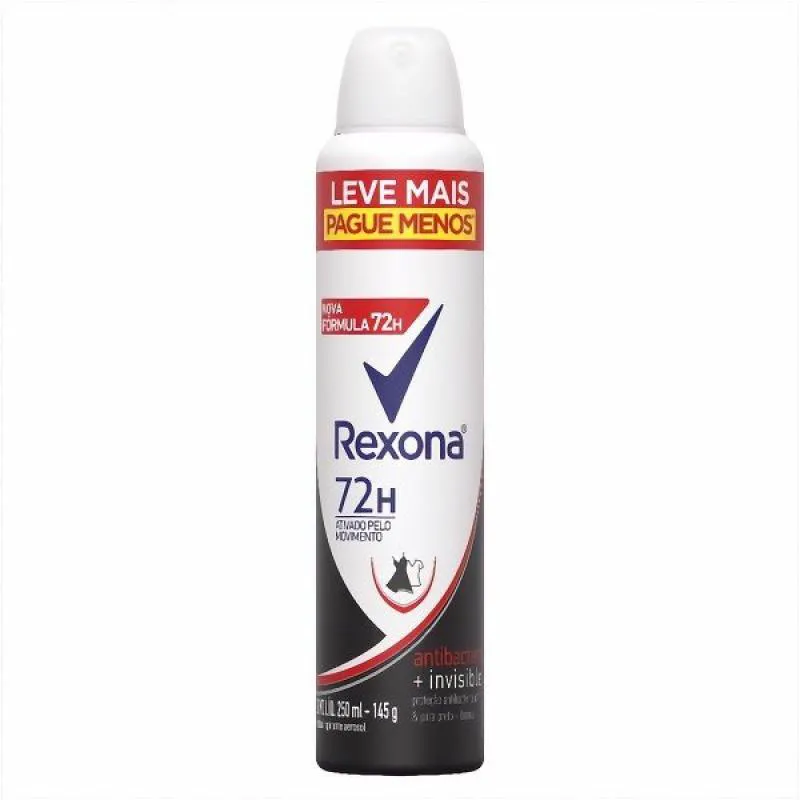 DESODORANTE ANTITRANSPIRANTE AEROSOL ANTIBACTERIAL PLUS INVISIBLE REXONA 250ML