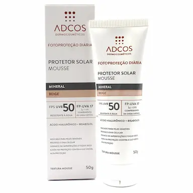 PROTETOR SOLAR MOUSSE ADCOS MINERAL BEIGE FPS50 COM 50G