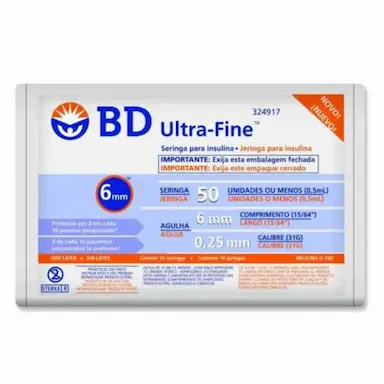 SERINGA DE INSULINA BD ULTRA-FINE 6MM 50UI 10 UNIDADES