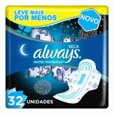 ABSORVENTE ALWAYS NOITES TRANQUILAS COBERTURA SECA COM ABAS 32 UNIDADES - LEVE MAIS PAGUE MENOS