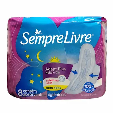 ABSORVENTE SEMPRE LIVRE ADAPT PLUS NOITE E DIA COBERTURA SECA COM ABAS 8 UNIDADES
