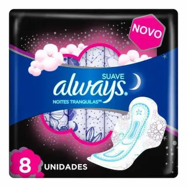 ABSORVENTE ALWAYS NOITES TRANQUILAS SUAVE COM ABAS 8 UNIDADES