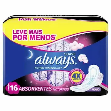 ABSORVENTE ALWAYS NOITES TRANQUILAS SUAVE COM ABAS COM 16 UNIDADES