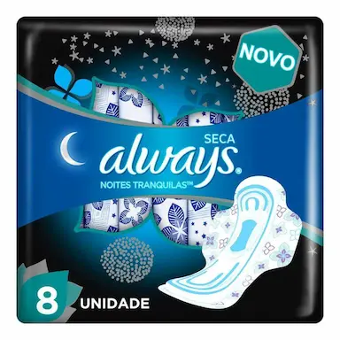 ABSORVENTE ALWAYS NOITES TRANQUILAS COBERTURA SECA COM ABAS 8 UNIDADES