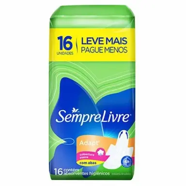 ABSORVENTE SEMPRE LIVRE ADAPT COBERTURA SUAVE COM ABAS 16 UNIDADES LEVE MAIS PAGUE MENOS