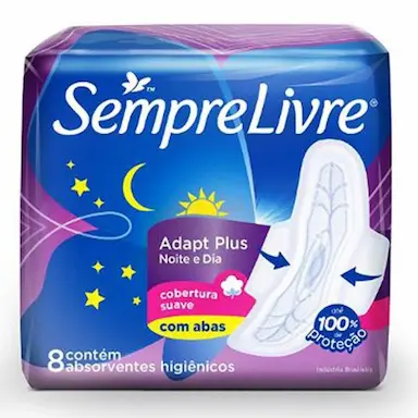 ABSORVENTE SEMPRE LIVRE ADAPT PLUS NOITE E DIA SUAVE COM ABAS 8 UNIDADES
