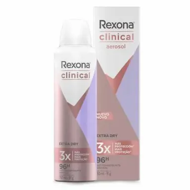 DESODORANTE ANTITRANSPIRANTE AEROSOL REXONA CLINICAL EXTRA DRY FEMININO 150ML