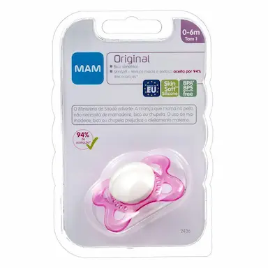 CHUPETA MAM ORIGINAL COR ROSA TAMANHO 1 – (RN A 6 MESES) 1 UNIDADE