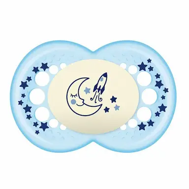 CHUPETA MAM ORIGINAL NIGHT BICO DE SILICONE SKINSOFT LUA AZUL (+6 MESES)