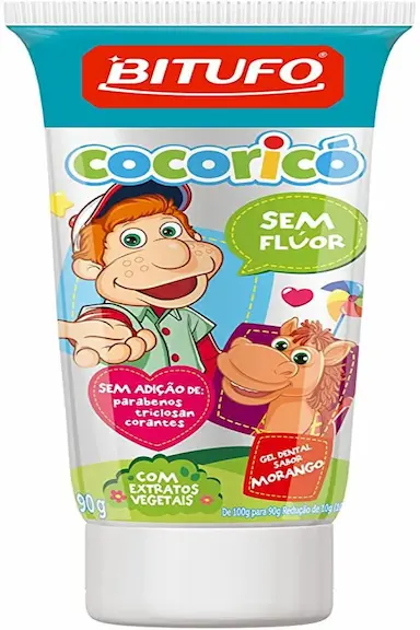 GEL DENTAL BITUFO COCORICÓ SEM FLÚOR SABOR MORANGO 90G