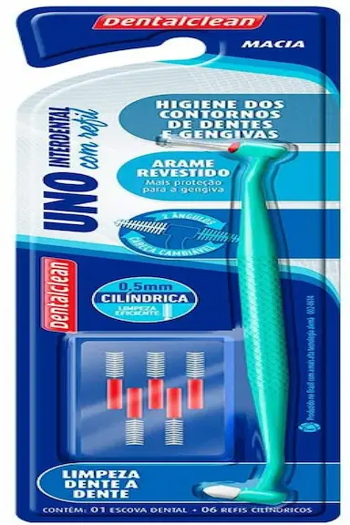 ESCOVA DE DENTES UNITUFO UNO DENTALCLEAN COM SUPORTE PARA INTERDENTAL CILÍNDRICA - GRÁTIS REFIL 0, 5 MM 6 UNIDADES