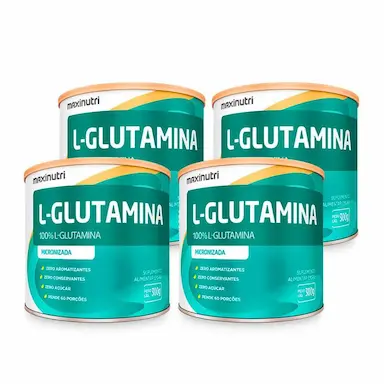 KIT 04 AMINOáCIDO L-GLUTAMINA 300G 100% PURA MAXINUTRI