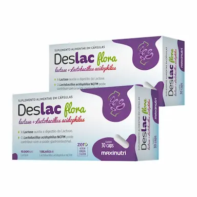 KIT 2 DESLAC FLORA LACTASE + LACTOBACILLUS 30 CáPS MAXINUTRI