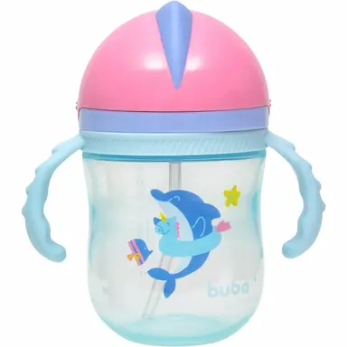 COPO INFANTIL COM ALçA REMOVíVEL BALEIA ROSA 300ML- BUBA