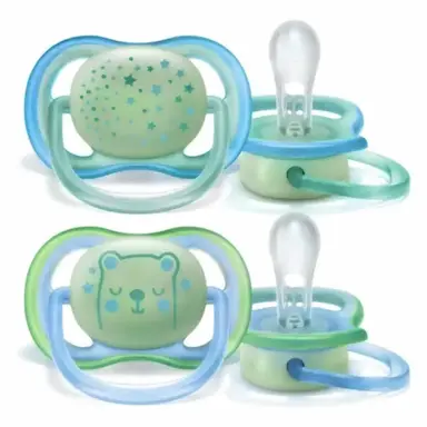 CHUPETA ULTRA AIR NIGHT DUPLA AZUL BRILHA NO ESCURO 0-6M AVENT
