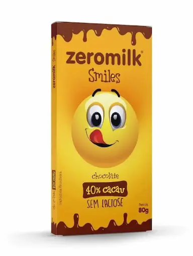 BARRA DE CHOCOLATE SMILE 40% CACAU SG, SL E VEG ZEROMILK 80G