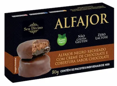 ALFAJOR NEGRO RECHEADO COM CREME DE CHOCOLATE SG E VEG SEU DIVINO 80G