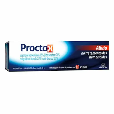 Proctox Acetato de Hidrocortisona 0,5% + Lidocaína 2,0% + Subgalato de Bismuto 2,0% + Óxido de Zinco 10,0% Pomada 30g