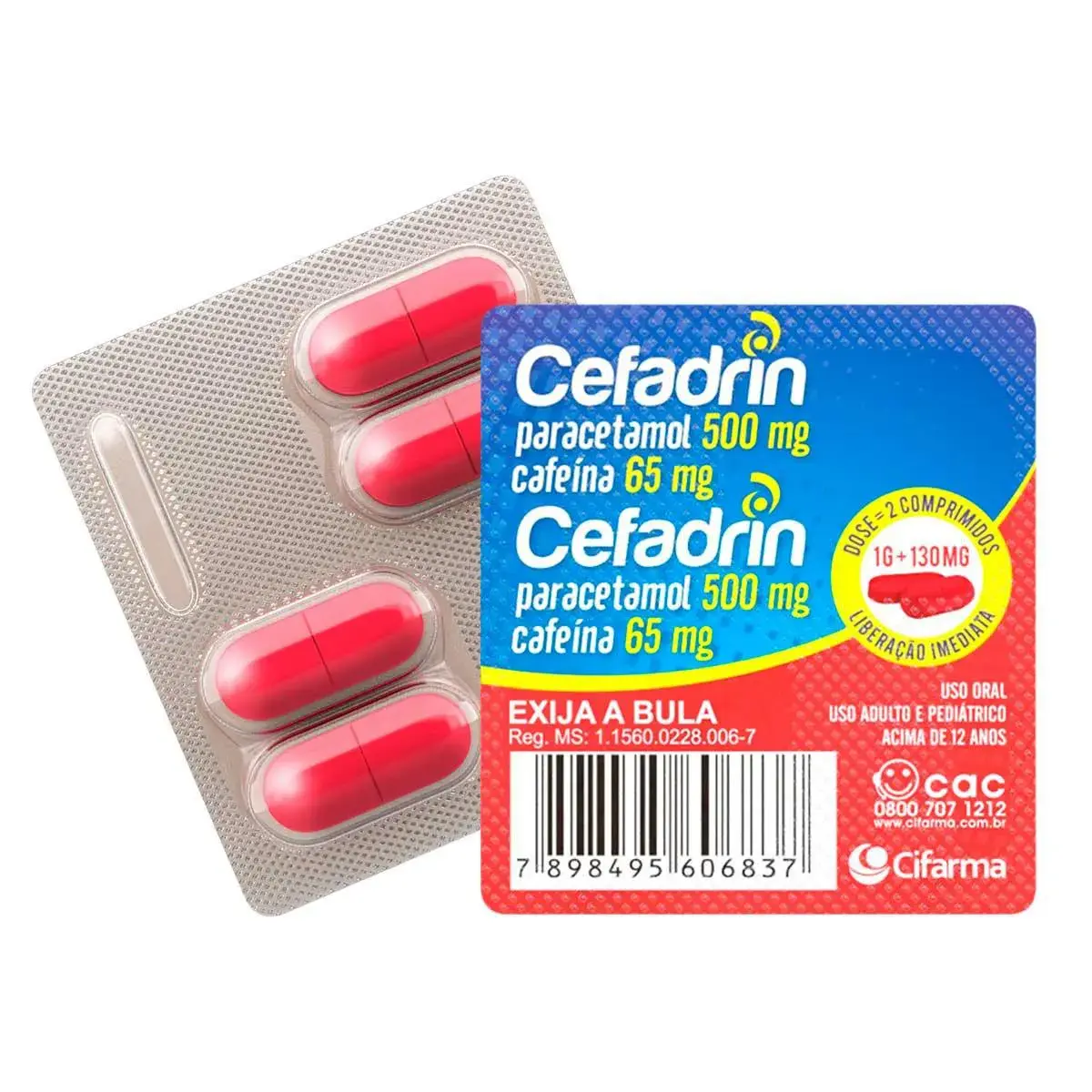 Cefadrin Paracetamol 500mg + Cafeína 65mg 4 comprimidos