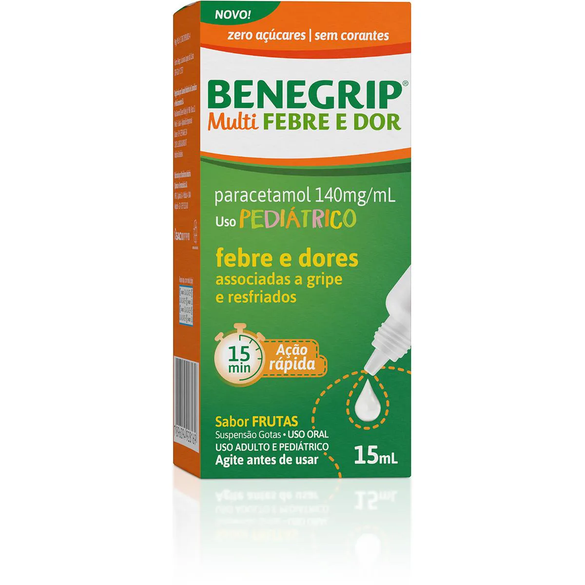 Benegrip Multi Febre e Dor Pediátrico Paracetamol 140mg/ml Frutas Suspensão Gotas 15ml