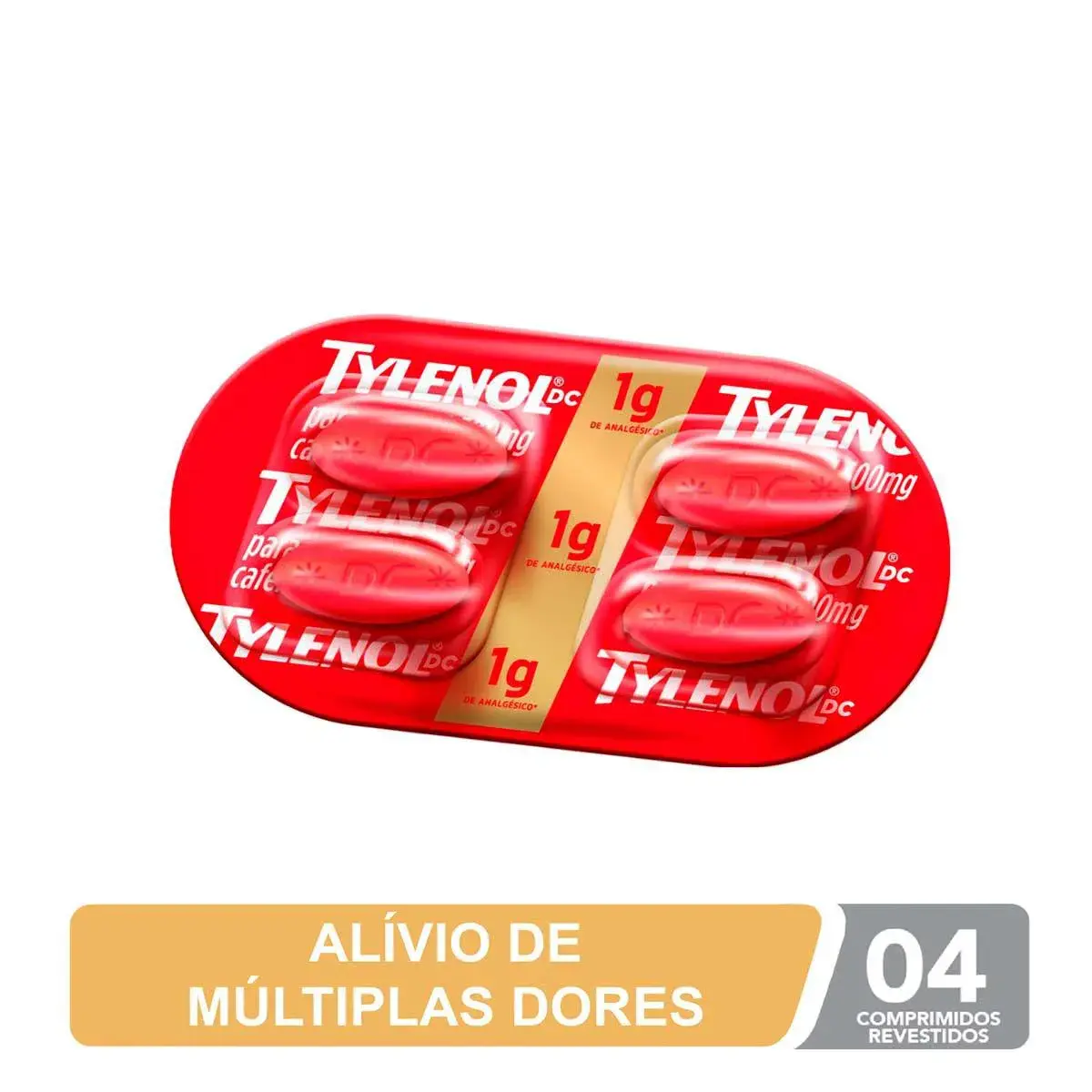 Tylenol DC Múltiplas Dores Paracetamol 1g + Cafeína 130g - 4 comprimidos