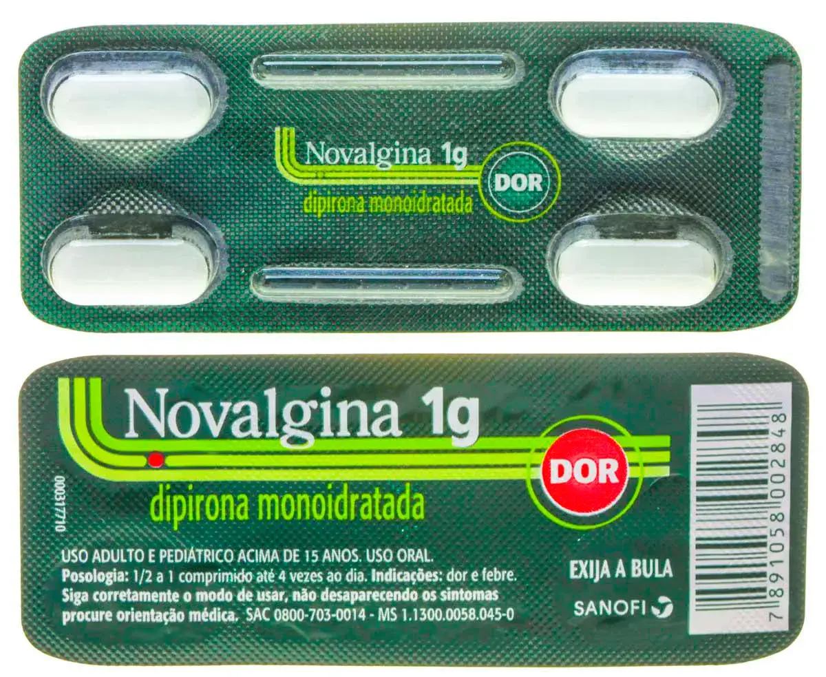 Novalgina Dipirona Sódica 1g 4 comprimidos