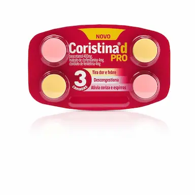 Coristina D Pro Cloridrato Fenillefrina 4mg + Paracetamol 400mg + Maleato de Clorfeniramina 4mg 4 comprimidos