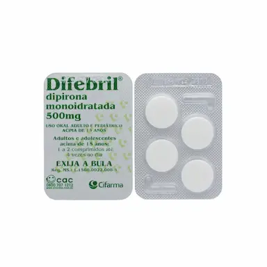 Difebril Dipirona Monoidratada 500mg 4 comprimidos