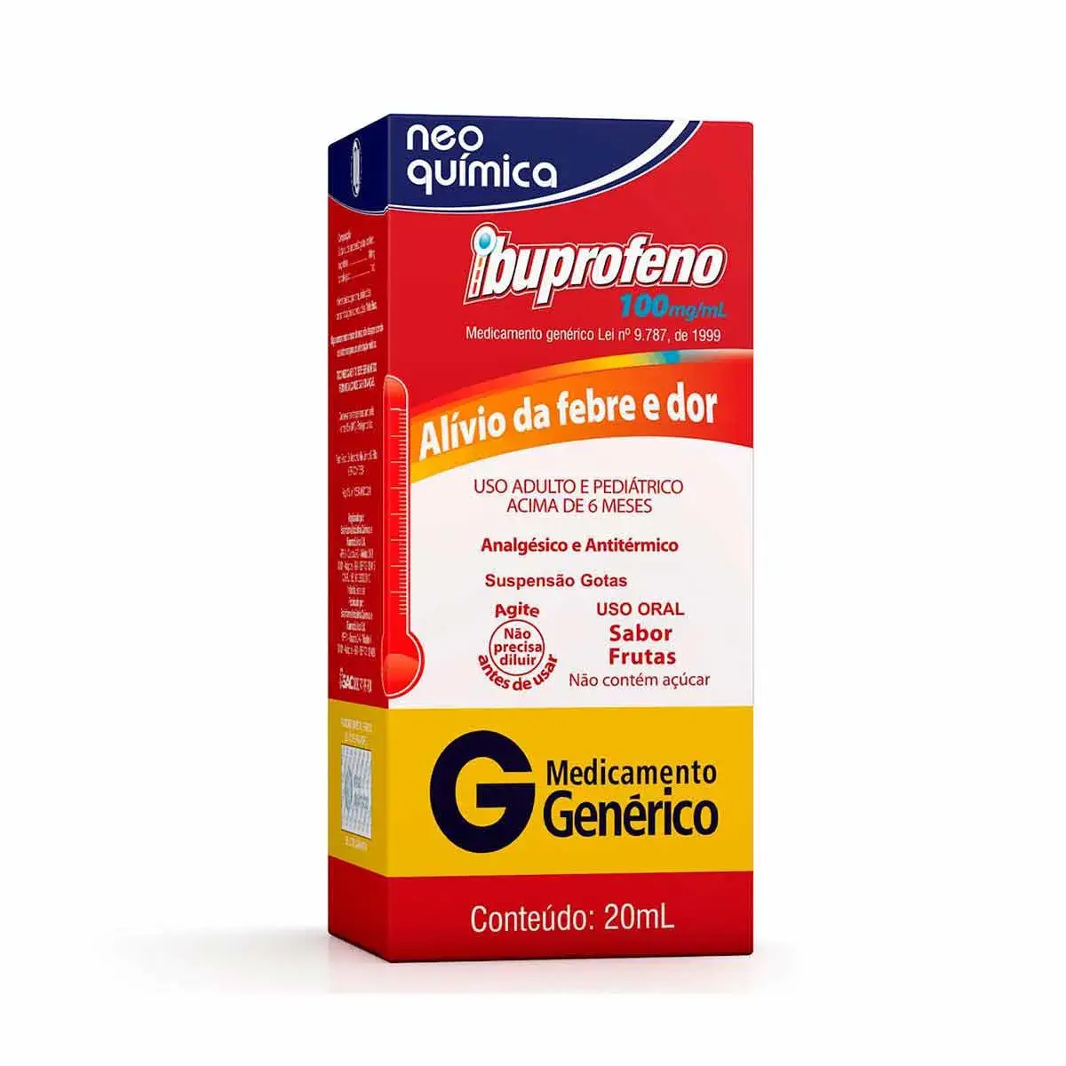 Ibuprofeno 100mg/ml Suspensão Oral Sabor Frutas 20ml Neo Química Genérico