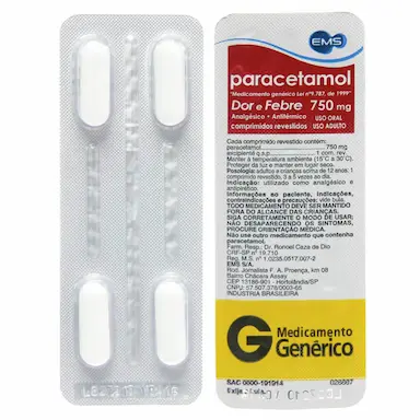 Paracetamol 750mg 4 comprimidos EMS Genérico