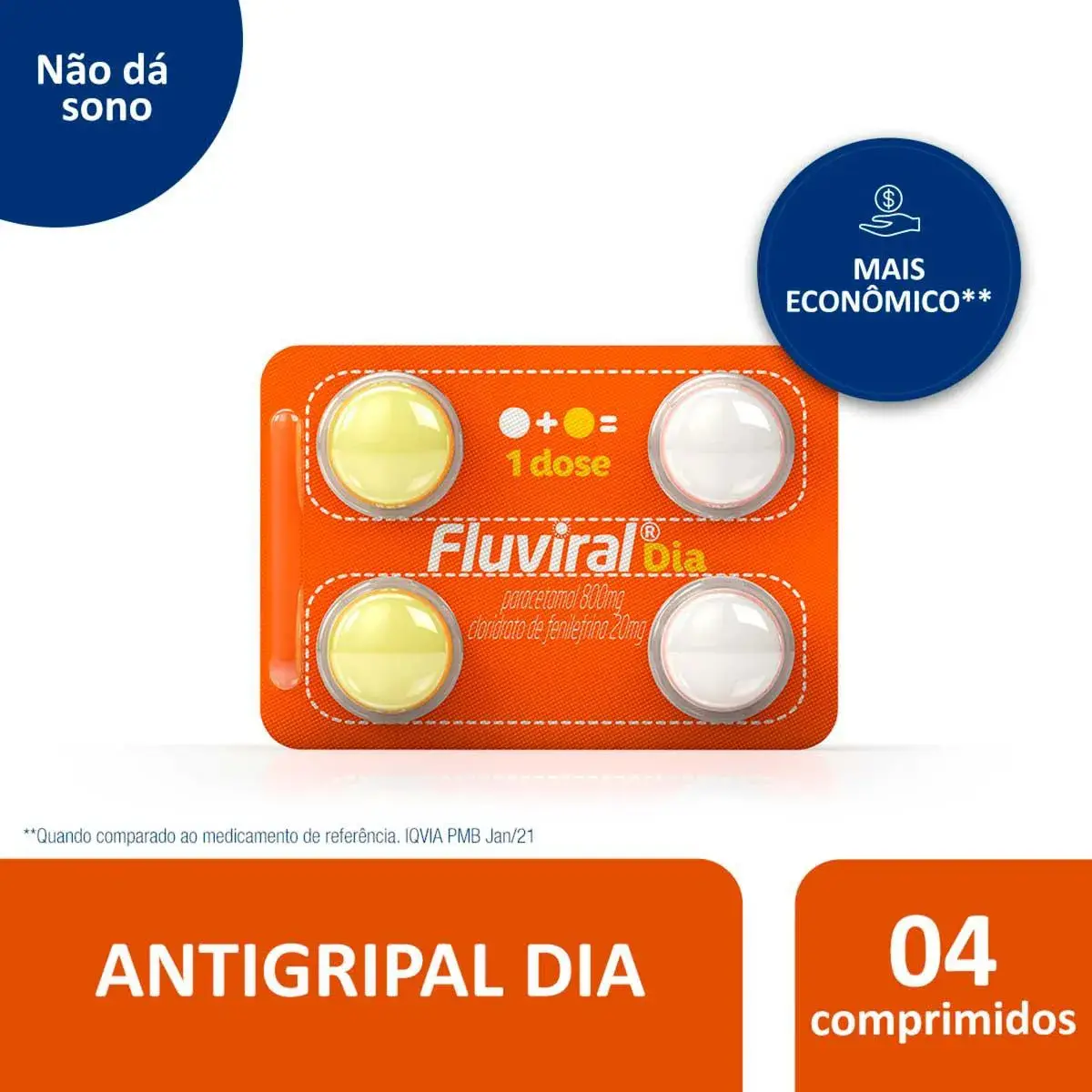 Fluviral Dia Paracetamol 800mg + Cloridrato Fenillefrina 20mg 4 comprimidos
