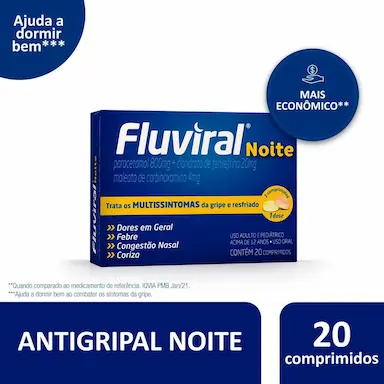 Fluviral Noite Paracetamol 800mg + Cloridrato Fenillefrina 20mg + Maleato de Clorfeniramina 4mg 20 comprimidos