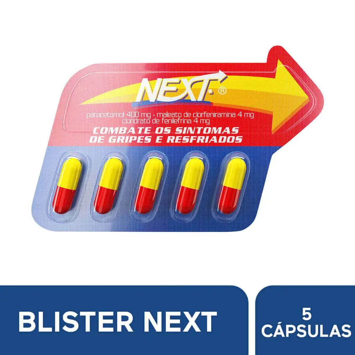 Next Paracetamol 400mg + Cloridrato Fenillefrina 4mg + Maleato de Clorfeniramina 4mg 5 cápsulas