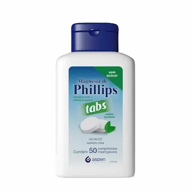 Suplemento Alimentar Magnésia de Phillips Tabs Sabor Hortelã Sem Açúcar 50 comprimidos mastigáveis