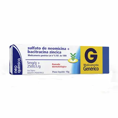 Sulfato de Neomicina 5mg/g + Bacitracina 250UI Pomada Dermatológica 15g Neo Química Genérico
