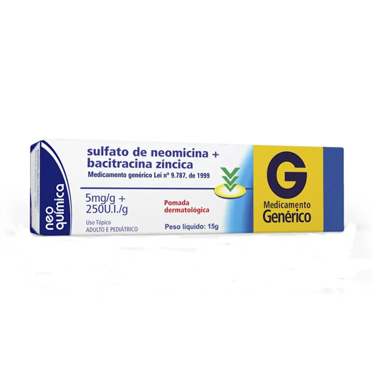 Sulfato de Neomicina 5mg/g + Bacitracina 250UI Pomada Dermatológica 15g Neo Química Genérico