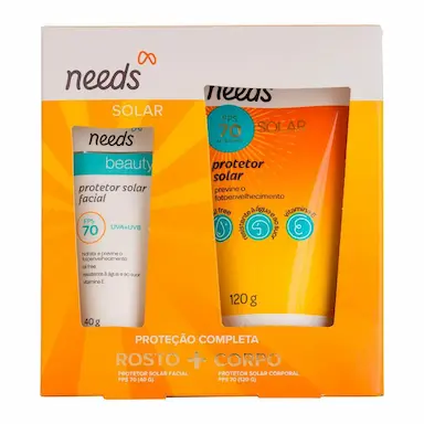 Kit Protetor Solar Facial Needs FPS 70 com 40g + Protetor Solar Corporal Needs FPS 70 com 120g