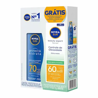 Kit Nivea Sun Protetor Solar Protect & Hidrata FPS 70 200ml + Facial Beauty Expert Pele Oleosa FPS 60 50g