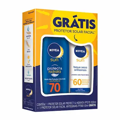 Kit Protetor Solar Nivea Sun Protect & Hidrata com 1 Protetor Corporal FPS 70 de 200ml + 1 Protetor Facial FPS 60 de 50ml