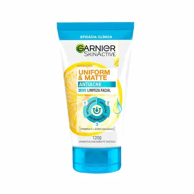 Esfoliante Garnier Uniform & Matte Antiacne 3 em 1 Limpeza Facial 120g