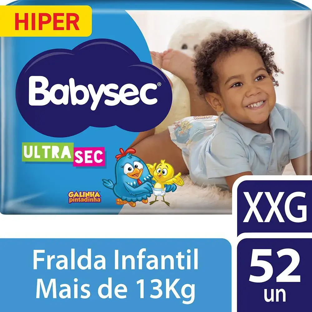 Fralda Babysec Ultrasec Hiper Galinha Pintadinha XXG - 52 Unidades