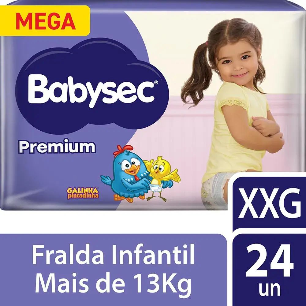 Fralda Babysec Premium Mega Galinha Pintadinha XXG - 24 Unidades